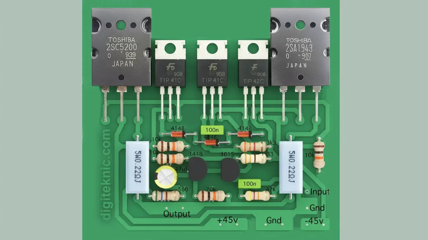 مدار آمپلی‌فایر قدرتمند 150 وات با 2SC5200 و 2SA1943